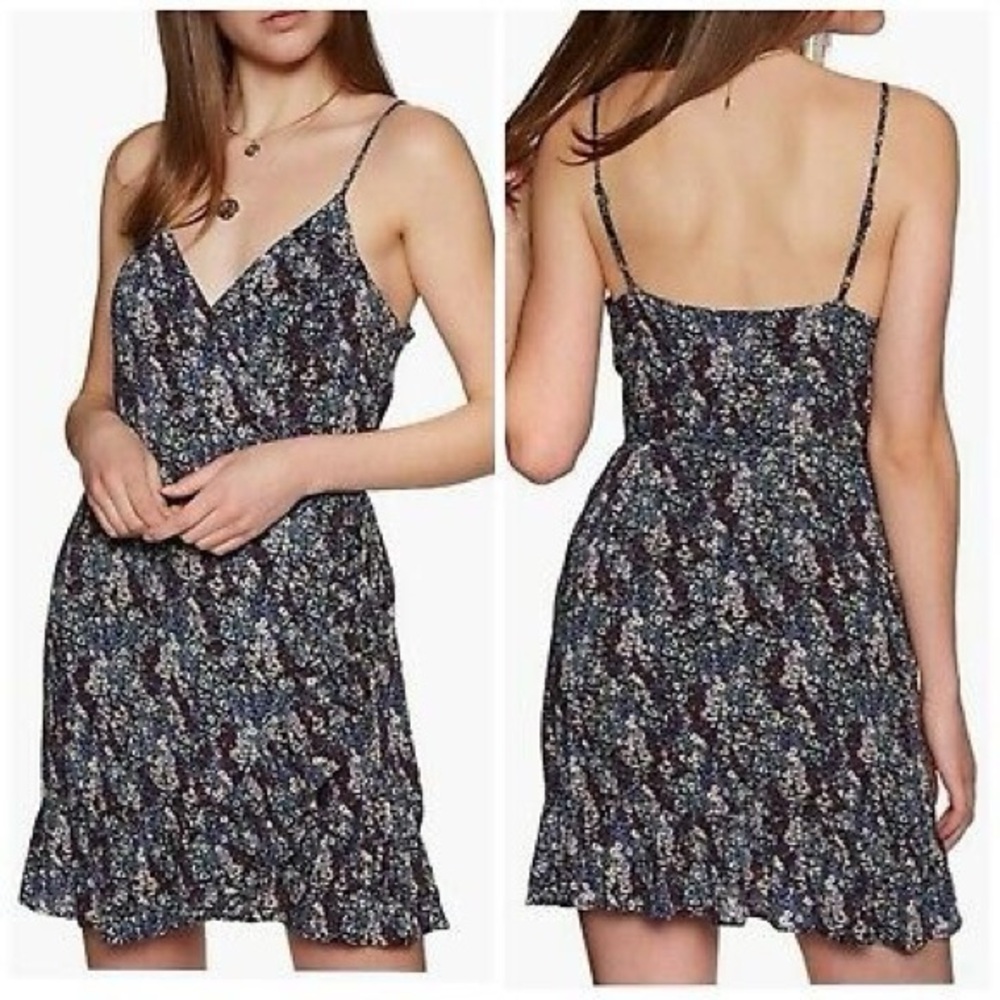 Free People My Love Floral Wrap Mini Dress Navy